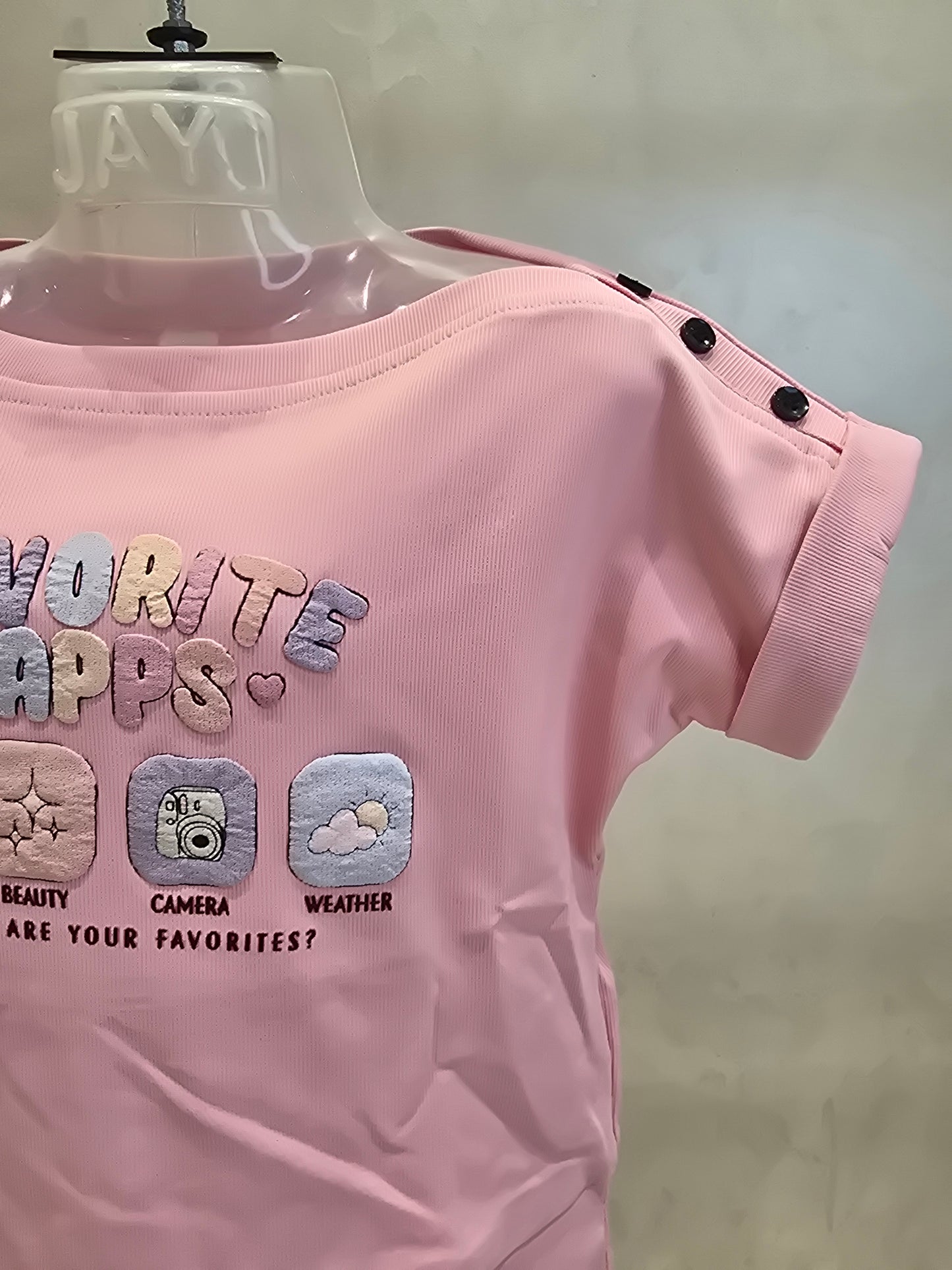 Baby Pink Hosiery Stylish T-Shirt for Girls with Unique Printed Boat Neck – Party Wear Top