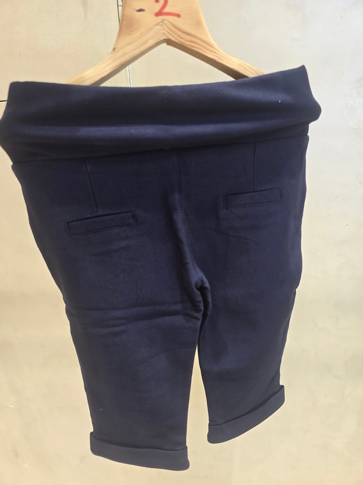 Girls Stretchable Cotton Capri Pant in Dark Blue with Left Side Key Chain Detail and Unique Belt Logo for Summer Casual Wear