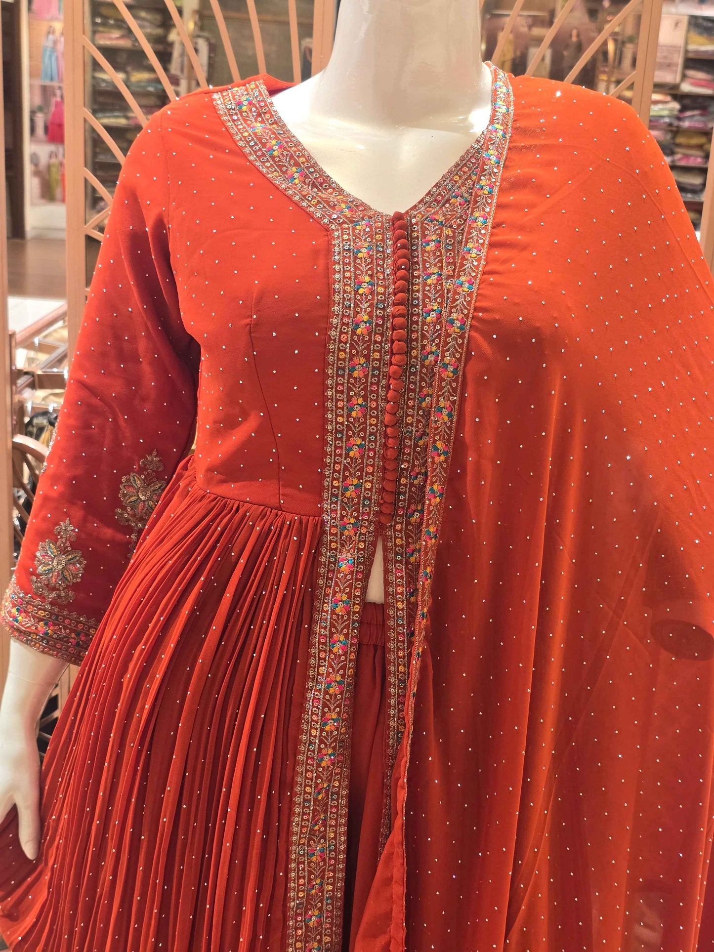 Women Orange Chiffon Anarkali Plazo Set