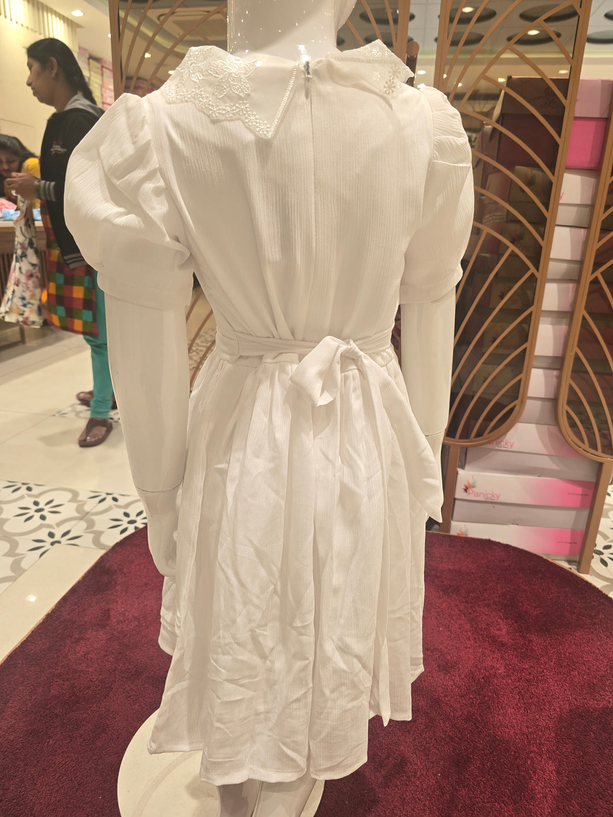 Girls Pure White Chiffon Short Frock with Cutwork Collar and Border