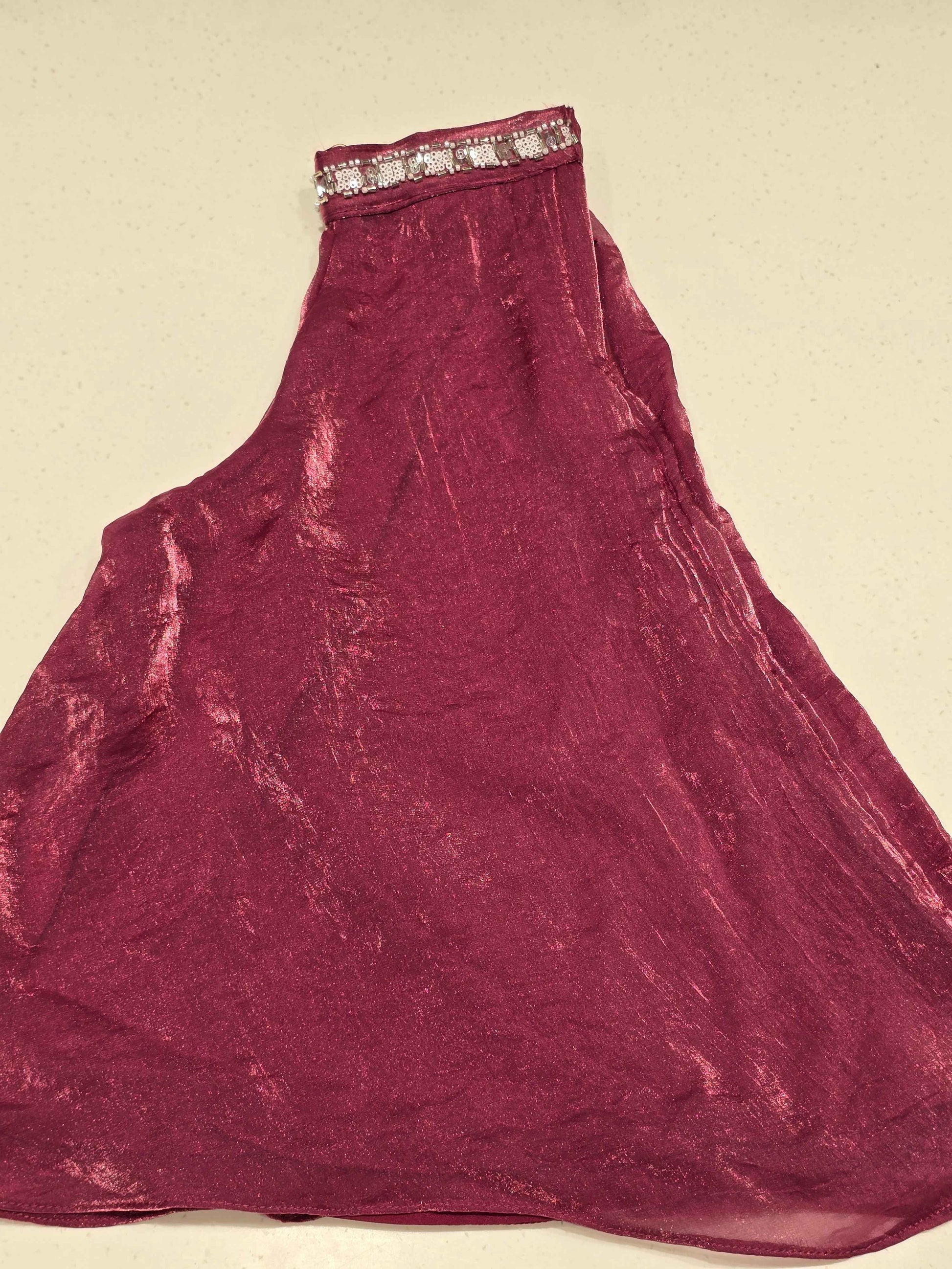 Shimmer material wine color sharara set with speghetti neck and chokar dupatta