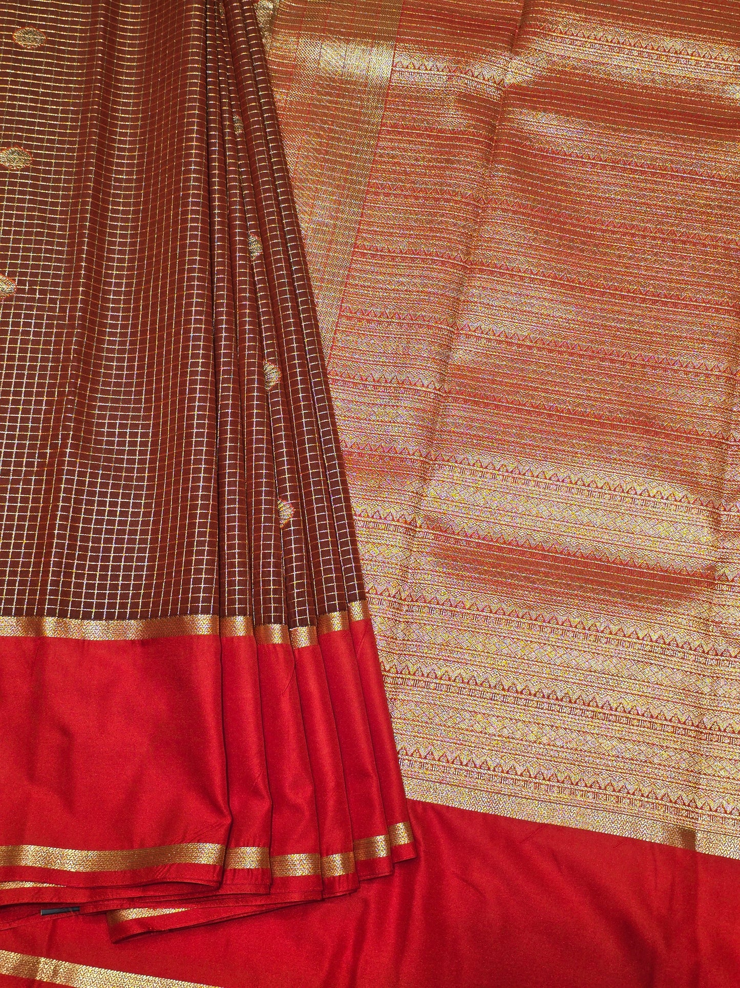 Semi kanjivaram saree with checked pattren and betex border