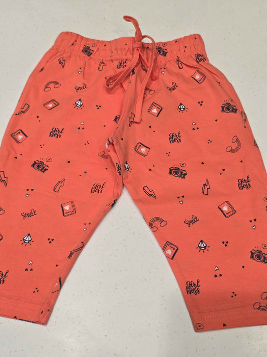 Printed Cotton material orange color capri for girls