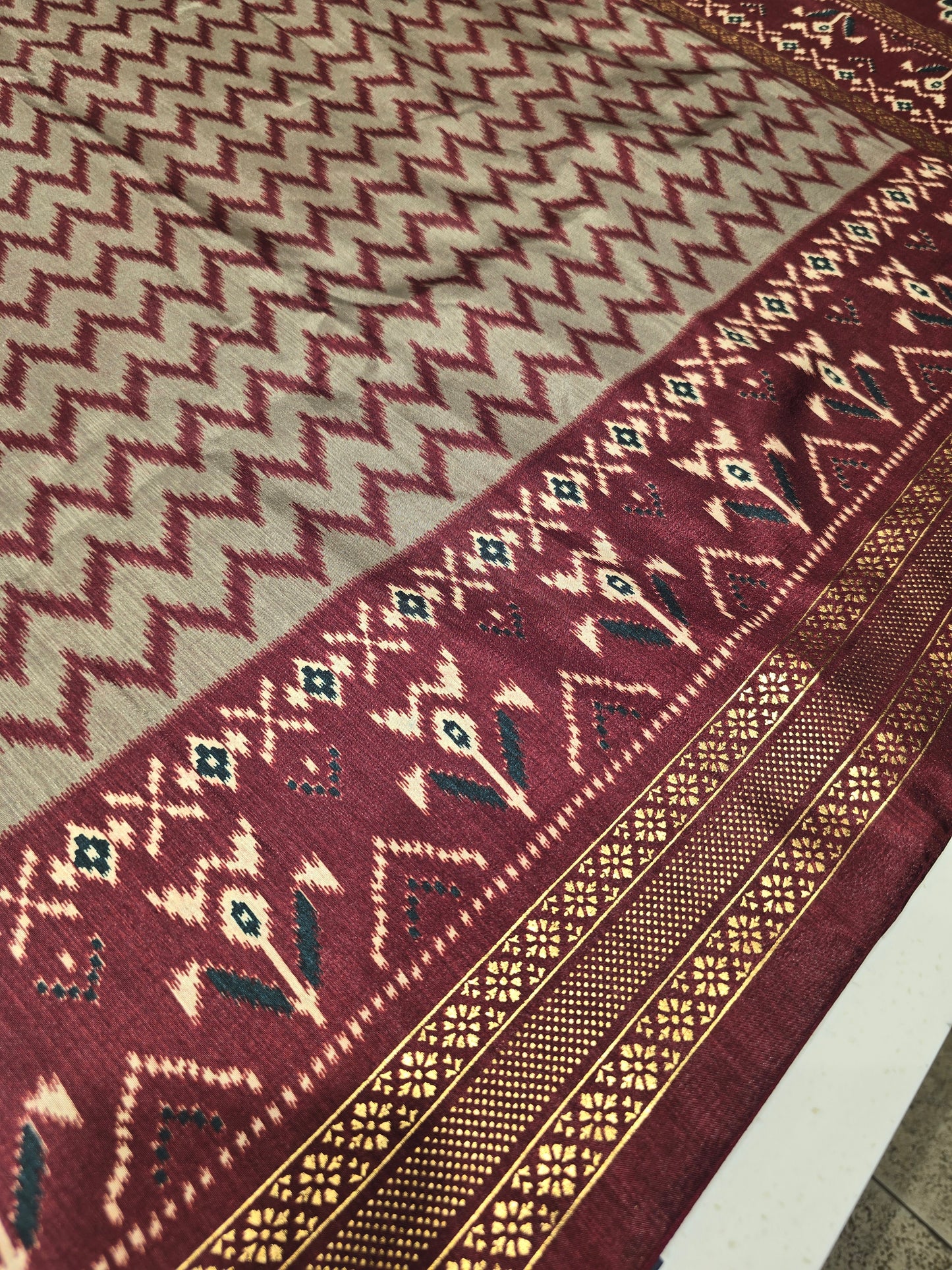 Semi Patola Silk Saree with Traditional Ikat Weaving & Zari Border | Elegant Festive & Wedding Wear Saree for Women