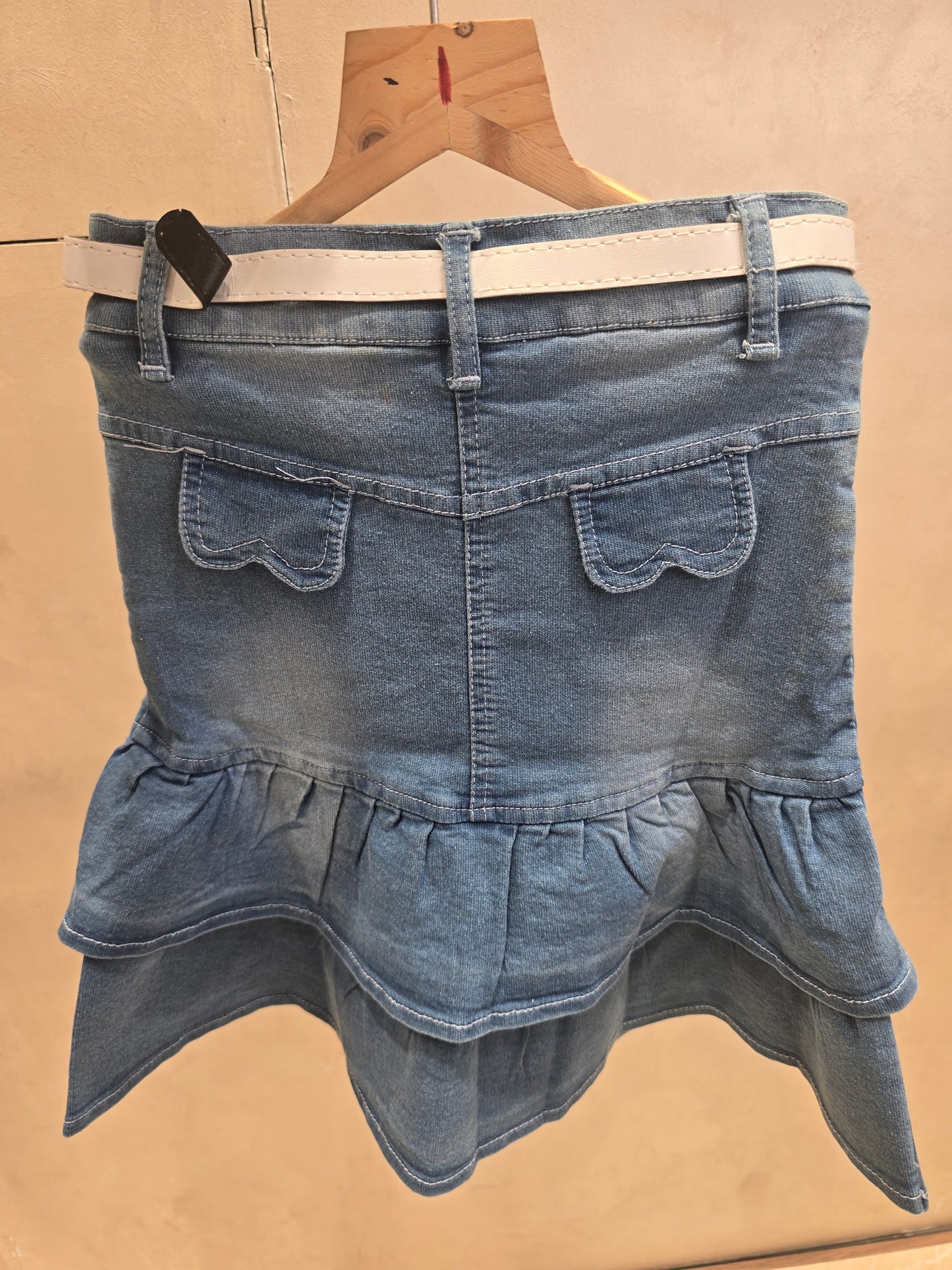 Girls Cotton Denim Mini Skirt in Regular Blue with Modern Belt Design and Two Pocket Styling for Summer Casual Wear