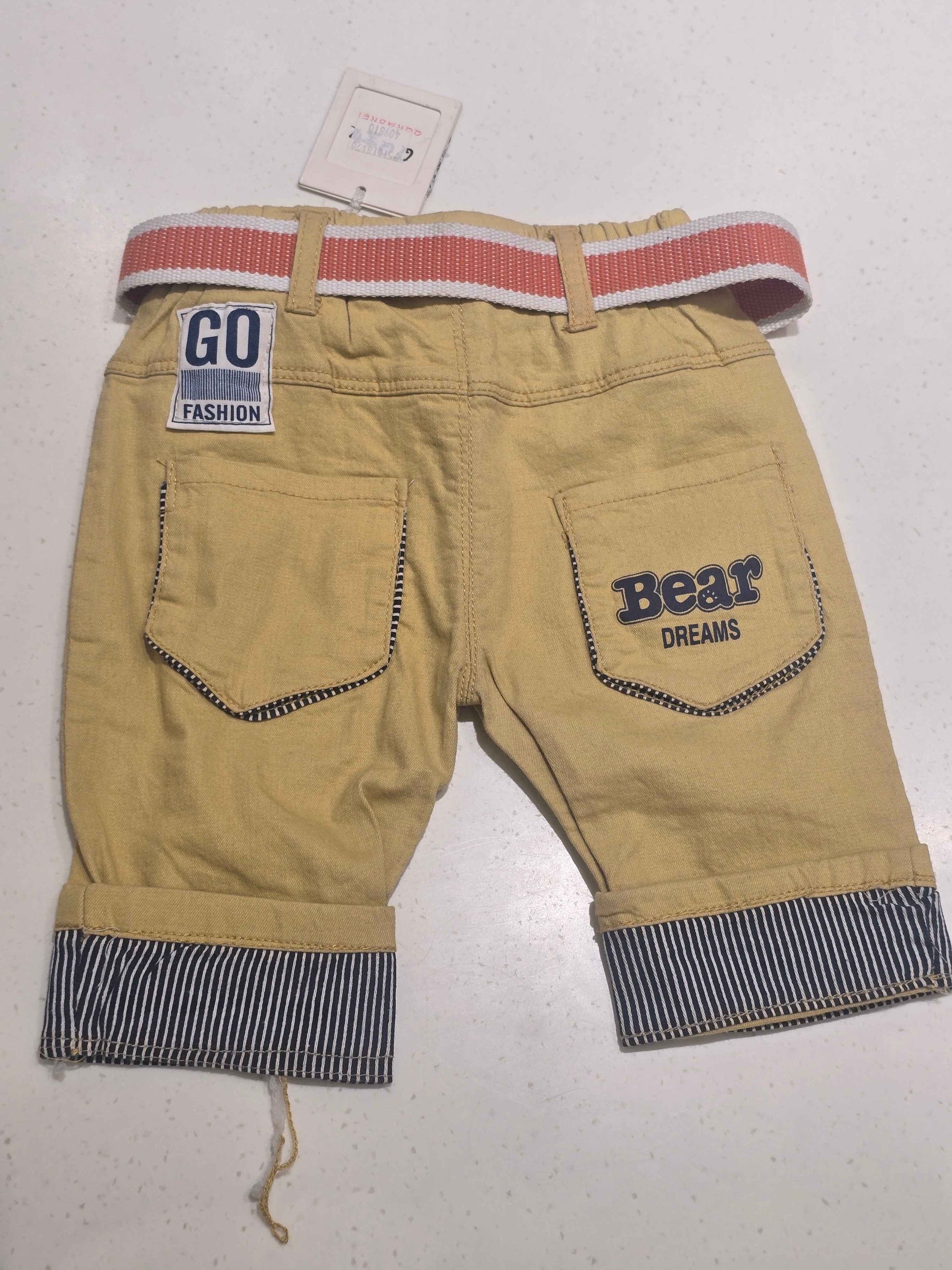 Boys Yellow Cotton ¾ Shorts with Belt
