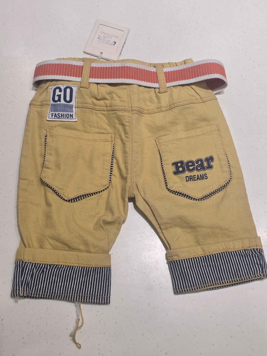 Boys Yellow Cotton ¾ Shorts with Belt