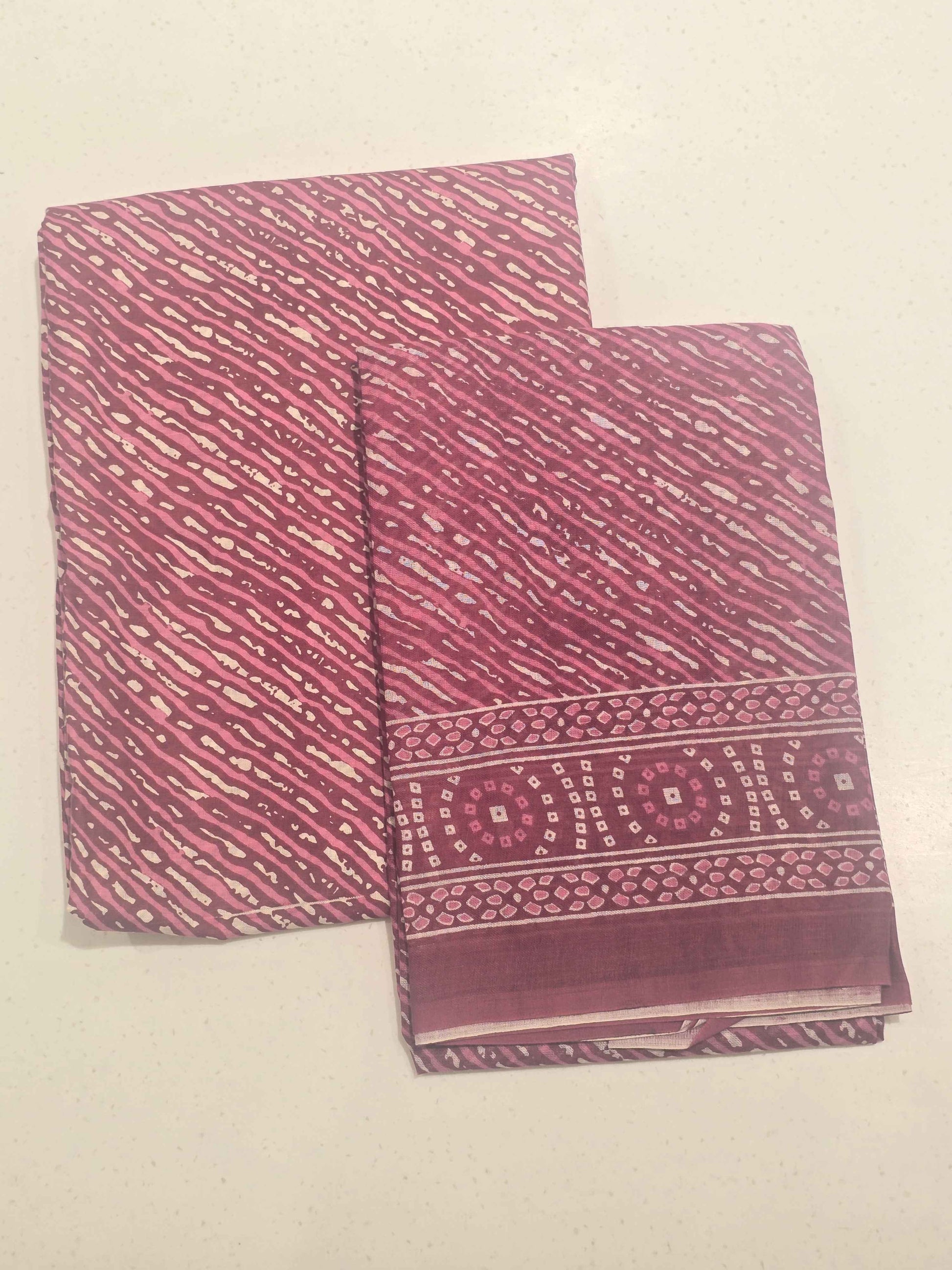 Women Pink Semi Cotton Polka Dot Dress Material Set