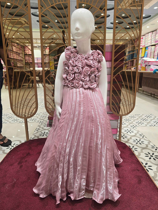 Girl Onion Pink Satin Party Wear Gown
