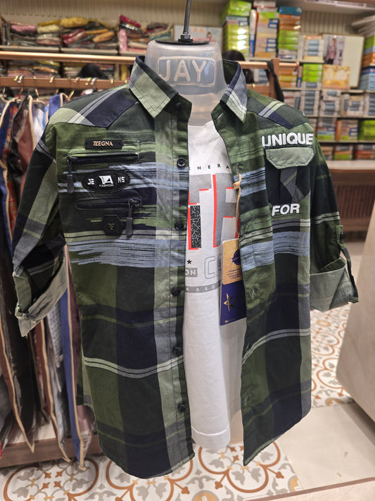 Boys Lycra Cotton Shirt with Inner T-Shirt – Full Sleeves Party Wear (Size 26)