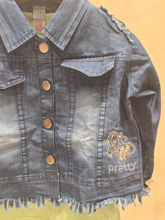 Girl Blue Denim Jacket with Green T-Shirt Set