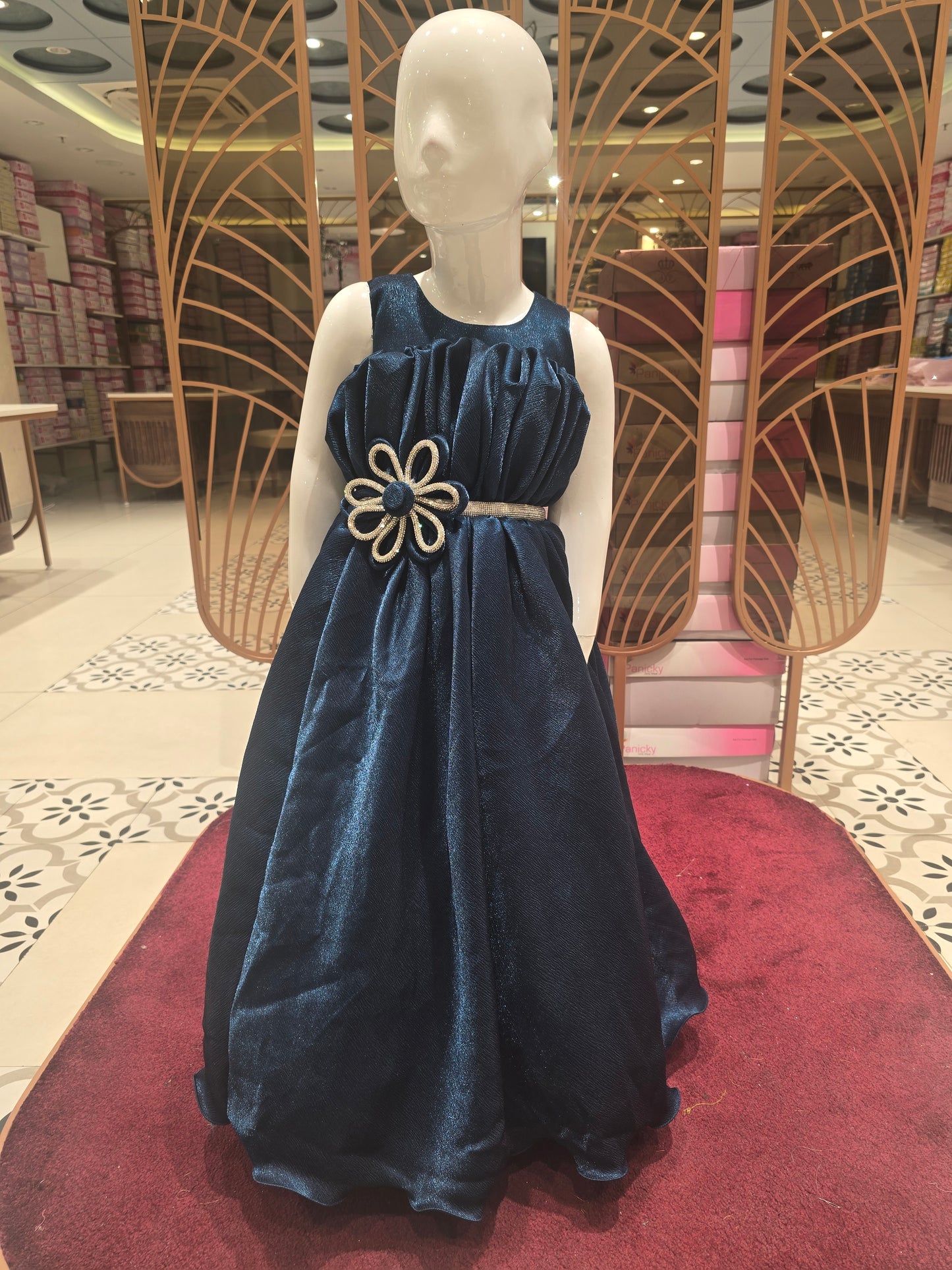 Purple Crepe Party Gown with Unique Flower Waist Design, Half-Sleeve Look – Elegant Party Wear for Girls (Age 5, Size 24)