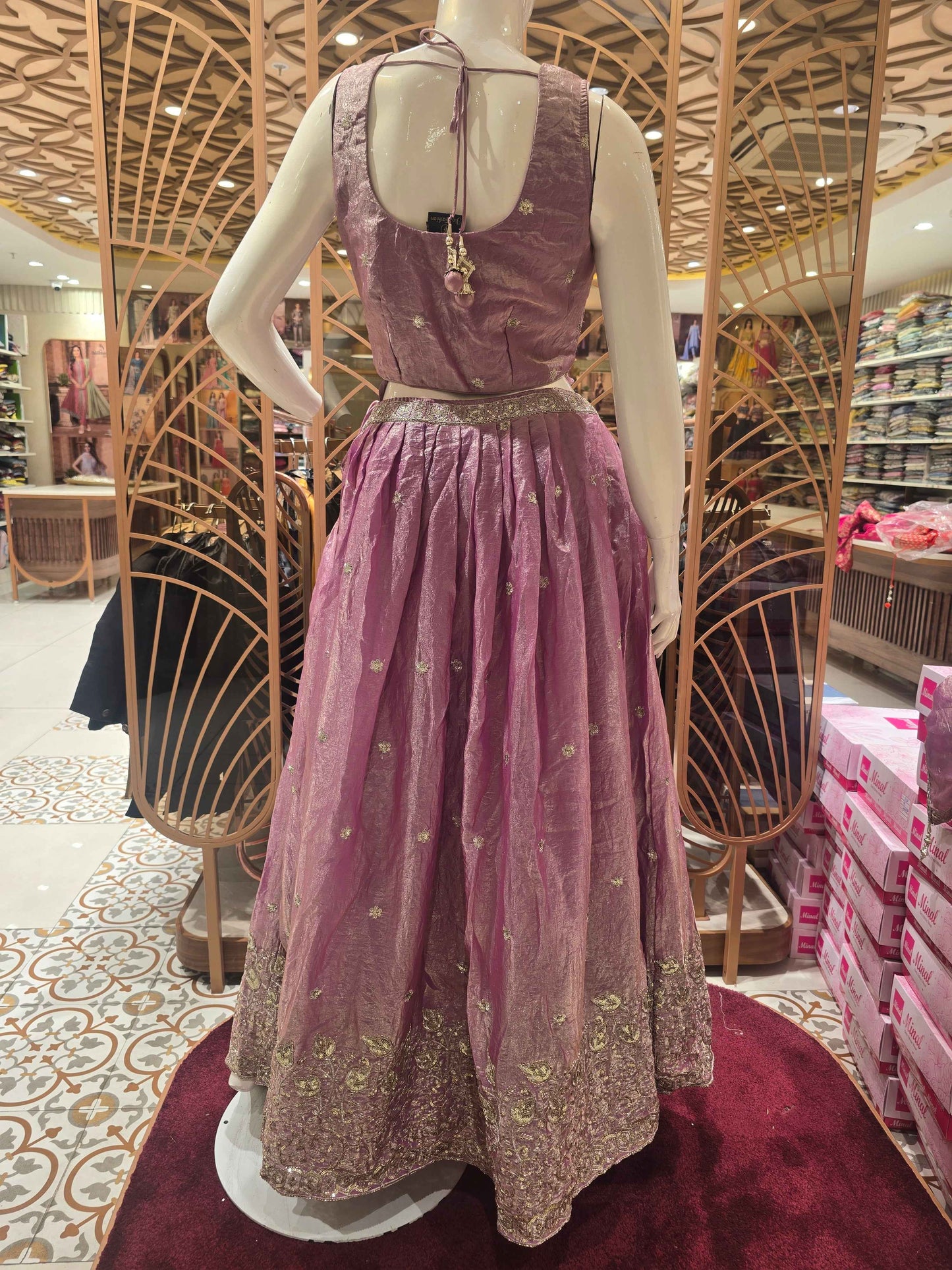 Women Lavender Organza Lehenga Set