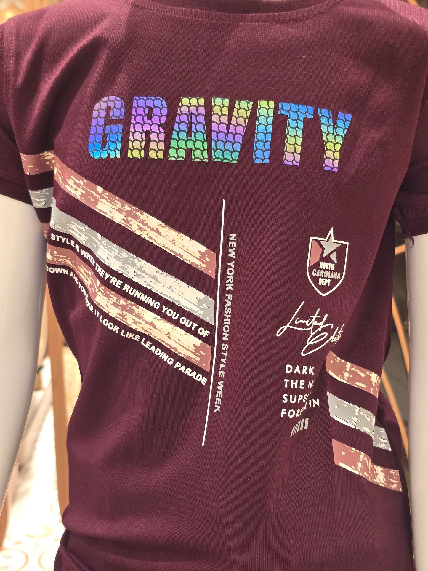 Boys Maroon Lycra Cotton Printed T Shirt