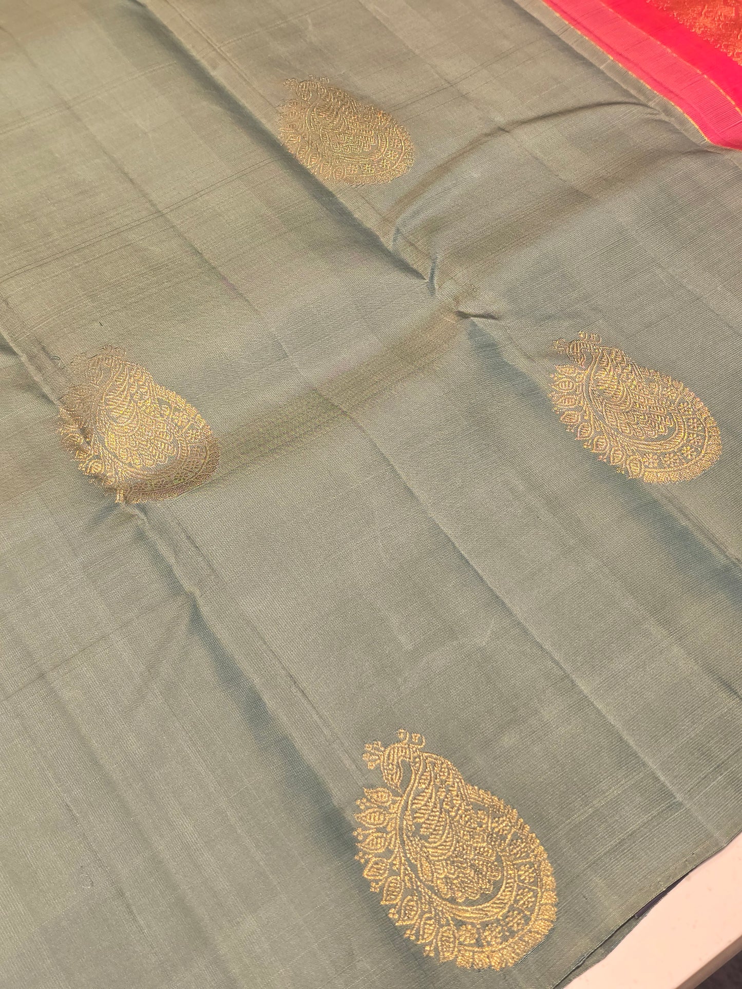 Women Mango Peacock Motif Pure Kanjivaram Silk Saree