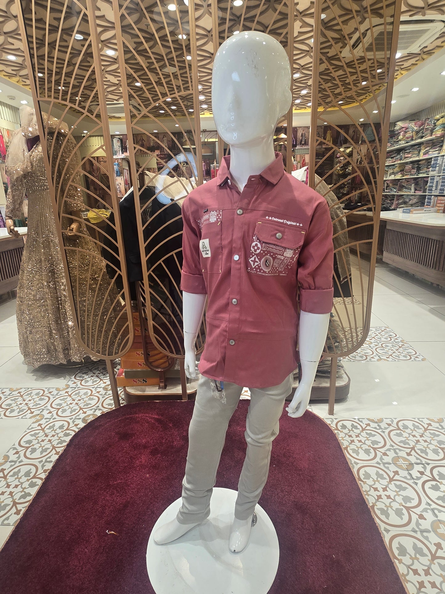 Boys Lycra Cotton Shirt and Pant Set in Onion Pink with Double Pocket Design and Sea Green Pant for Summer Casual Wear