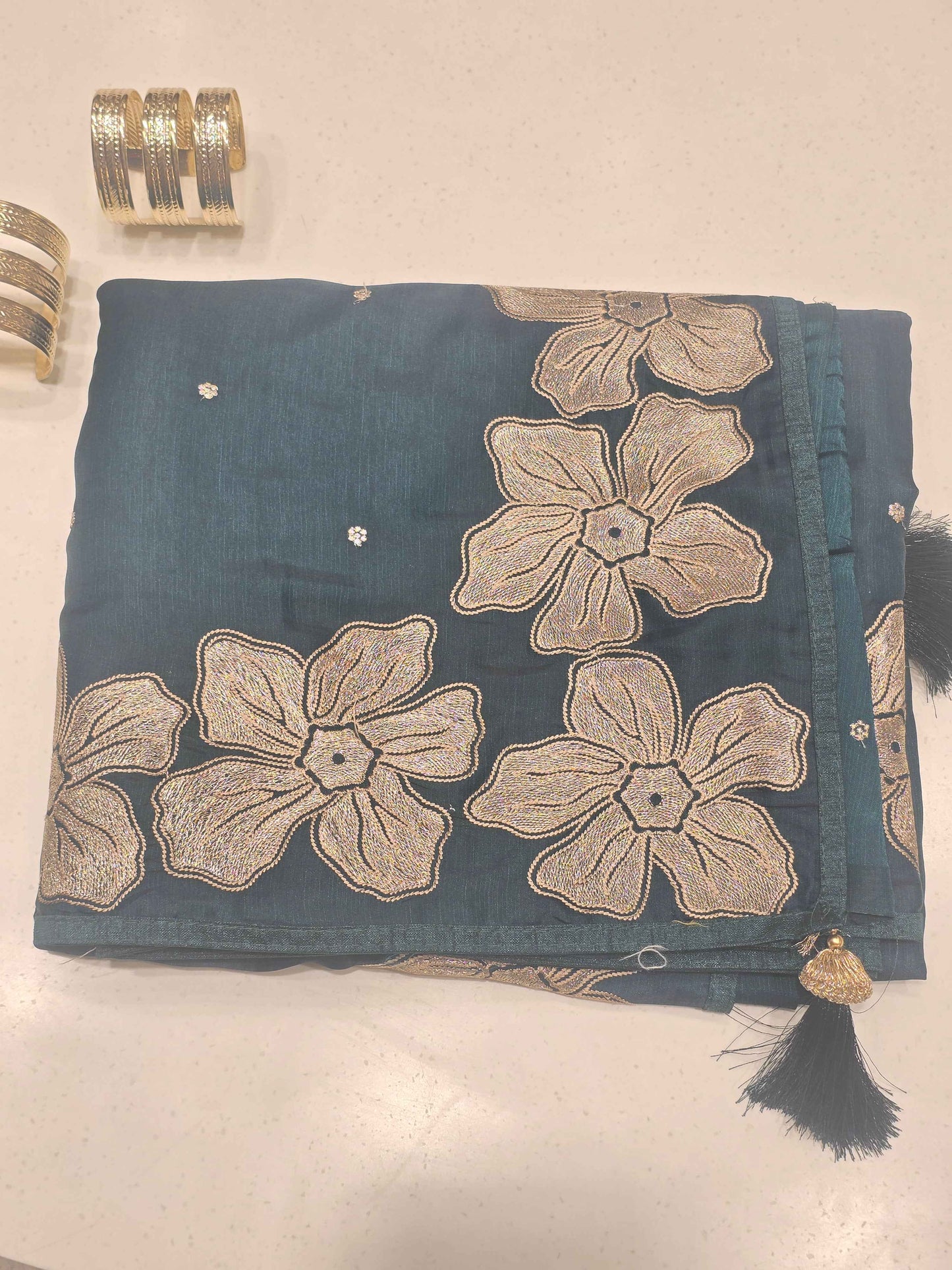 Tussar Saree with White Butta Work