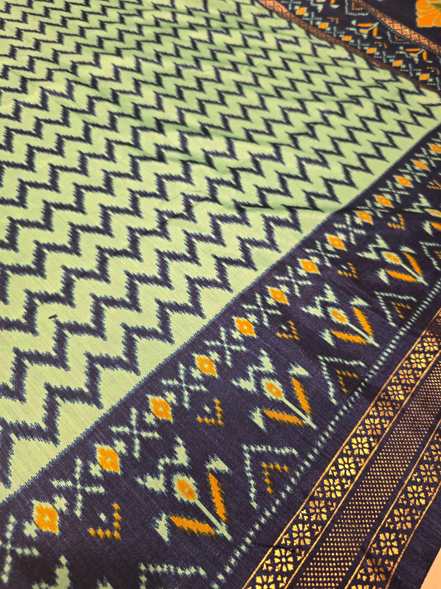 Semi Patola Silk Saree with Traditional Ikat Weaving & Zari Border | Elegant Festive & Wedding Wear Saree for Women