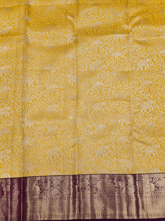 Pure  handloom Kanjivaram brocade silk saree with traditional border and contrast blouse