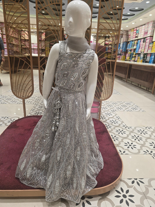 Bridal Netted Ghagra Choli with Sequins Work (3-Piece Set)