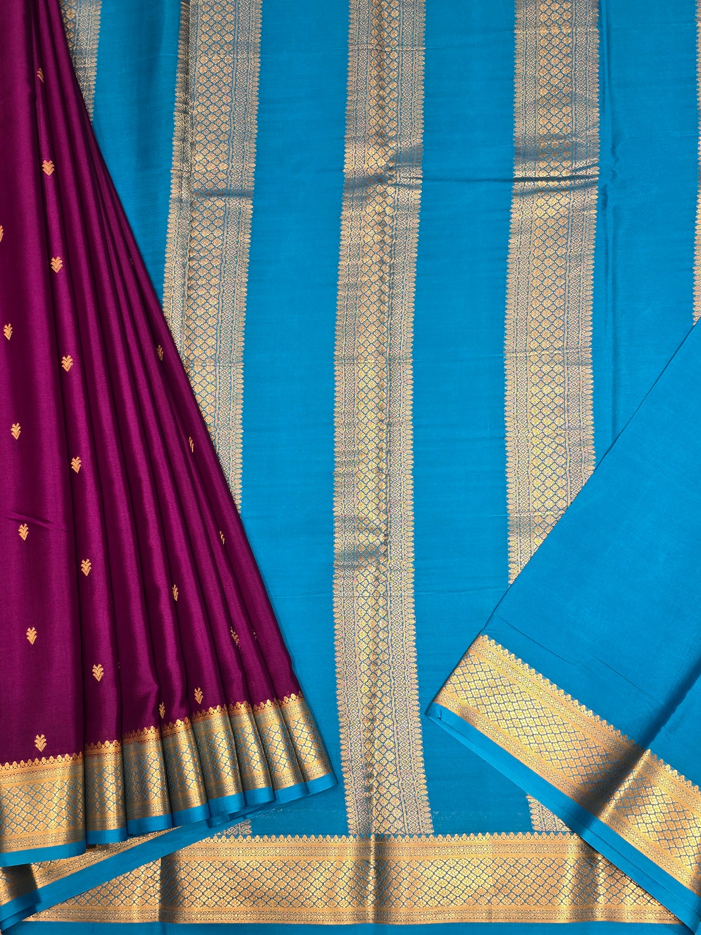 Peach Maroon Pure Mysore Crepe Silk Saree