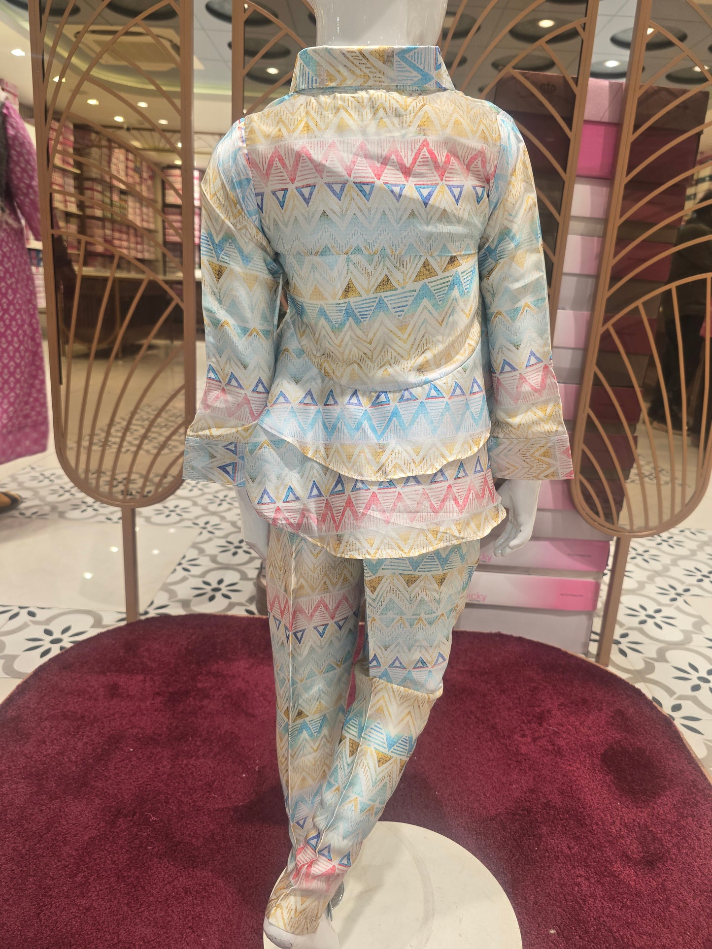 Girls Printed Satin Western Straight Pant