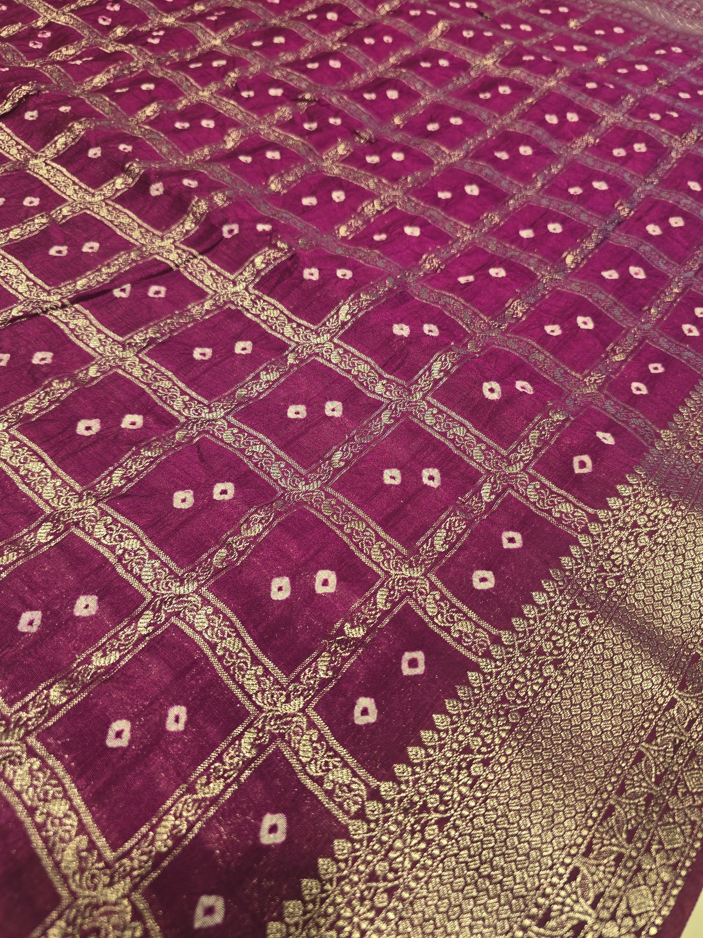 Crush Bandhini Silk Saree with Checked Pattern and Butta Motifs | Lightweight Festive & Daily Wear Saree