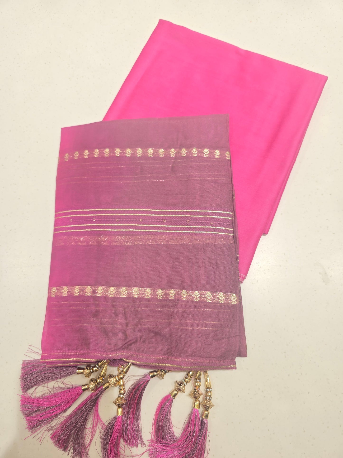 Pink White Semi Cotton Dress Material