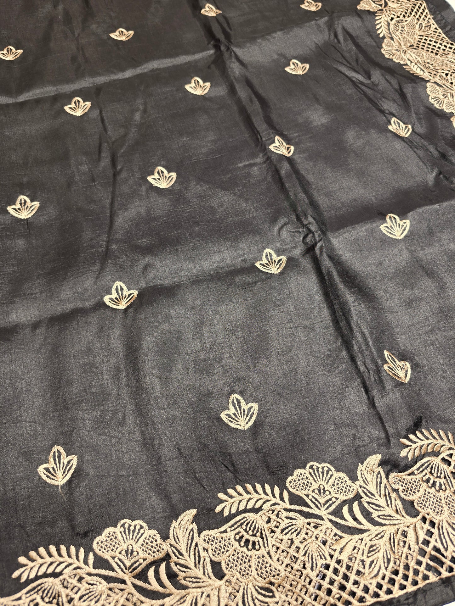 Maroon Tussar Saree with Golden Embroidery Border