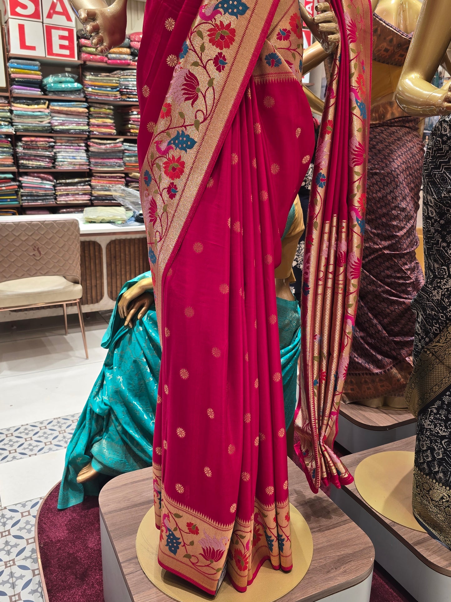 Cherry Pink Viscose Saree with Designer Border and Rich Pallu