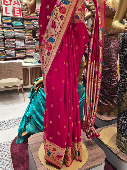 Cherry Pink Viscose Saree with Designer Border and Rich Pallu