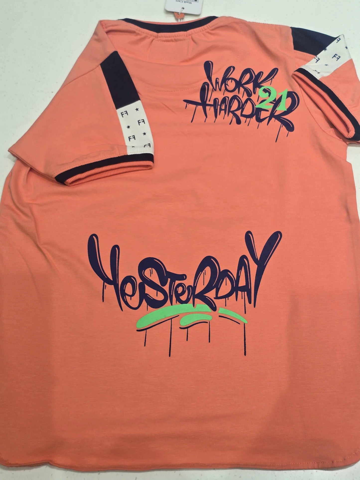 Cotton material orange color tshirt for boys with round neck