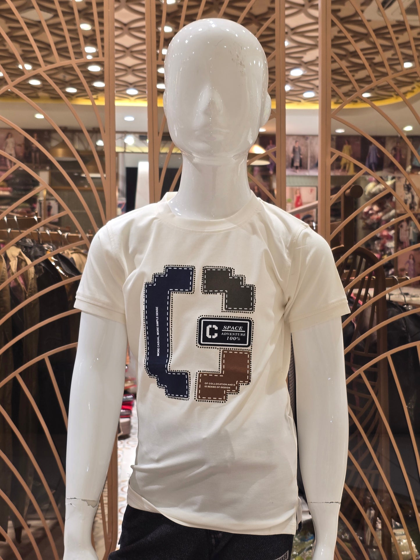 Boys White Lycra Digital Print Round Neck T Shirt