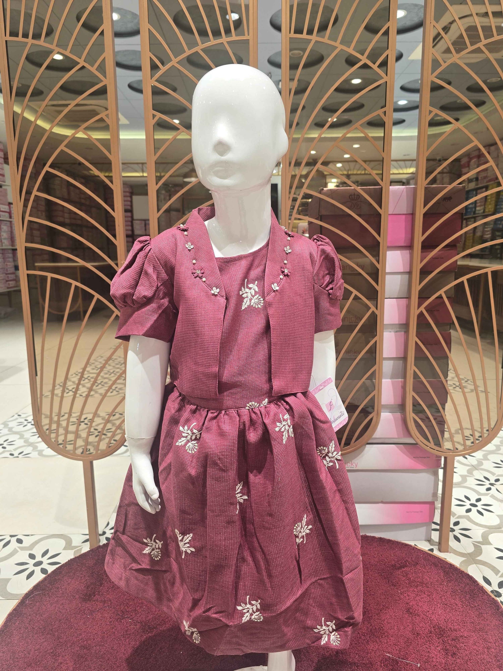 Girl Brick Colour Span Cotton Short Frock Set