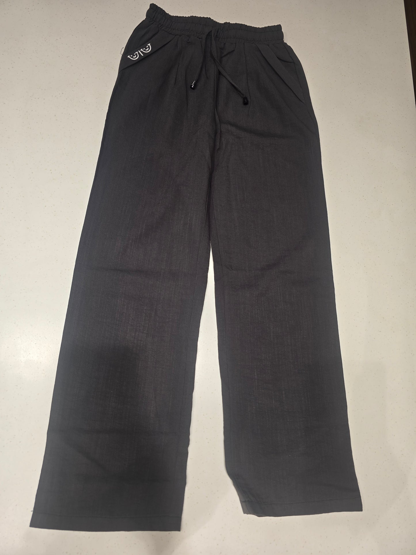 Black Cotton Linen Casual Trousers for Girls