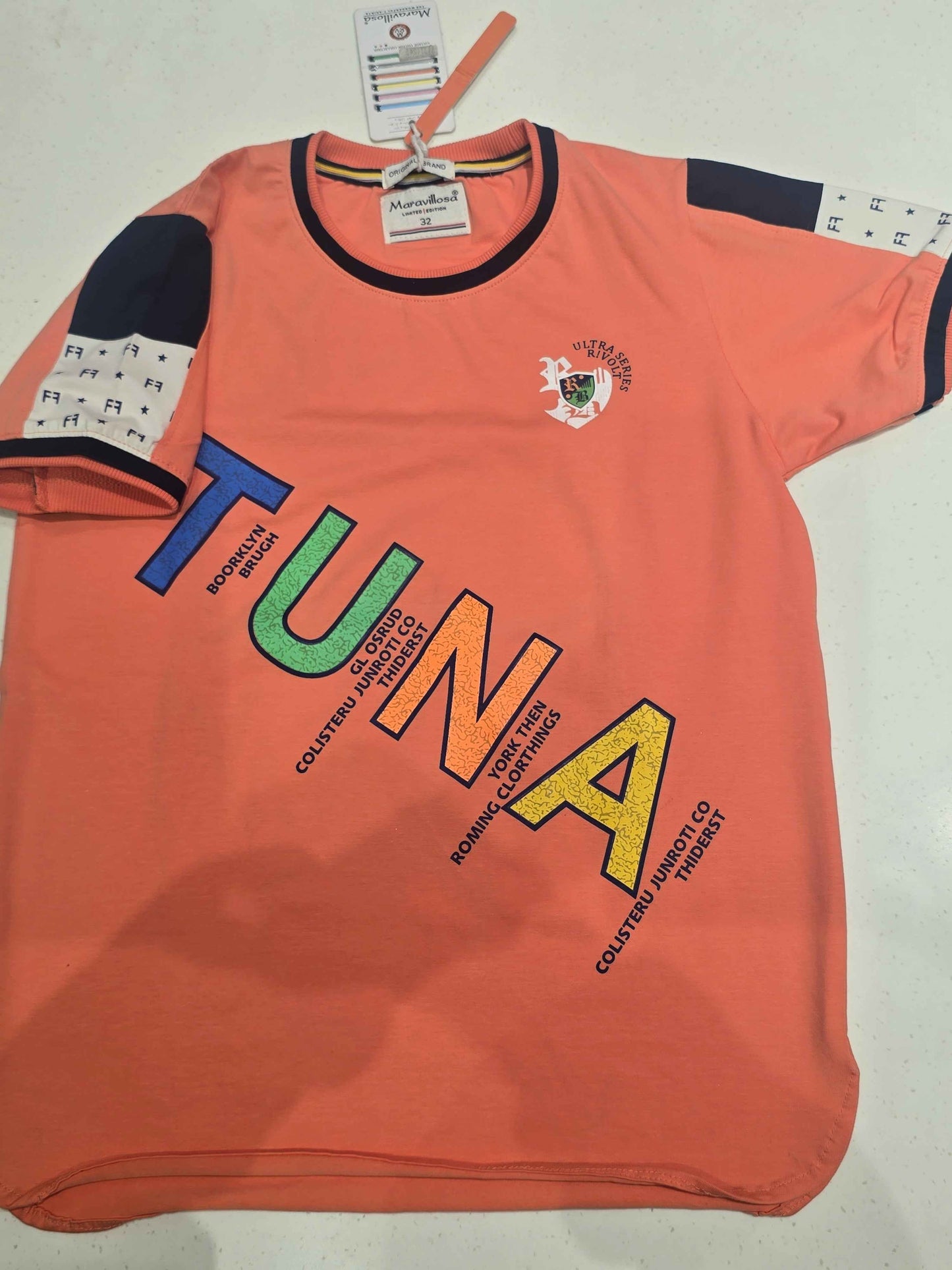 Cotton material orange color tshirt for boys with round neck