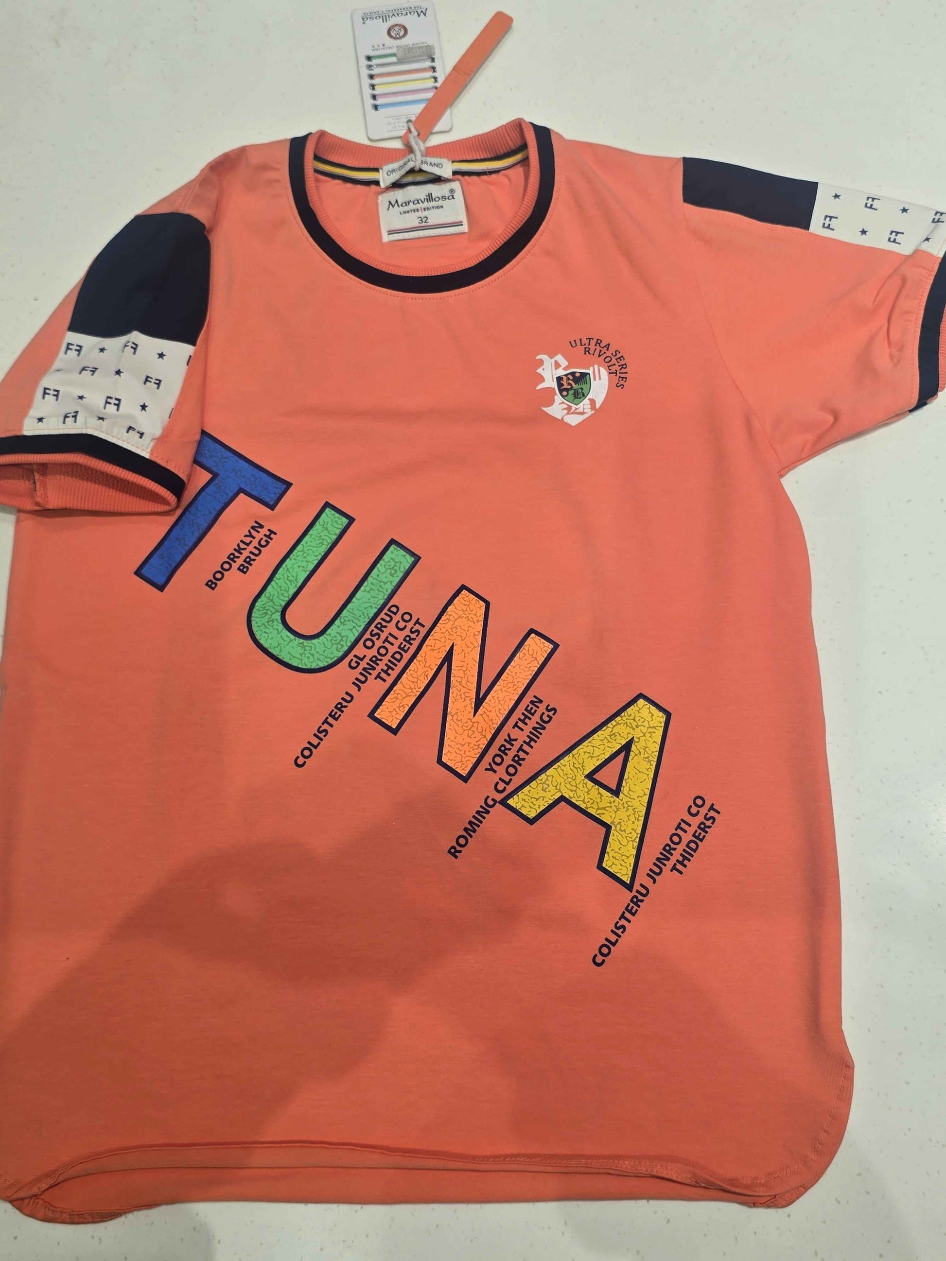 Cotton material orange color tshirt for boys with round neck