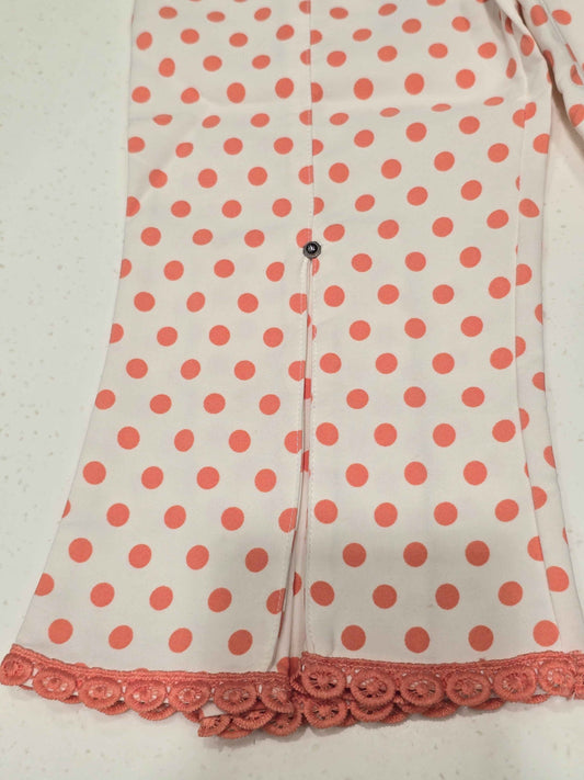 Cotton material white based with peach polka dots