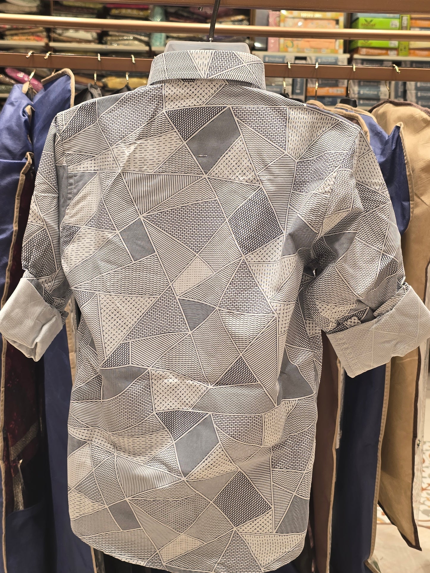 Boy White Blue Micro Printed Cotton Shirt