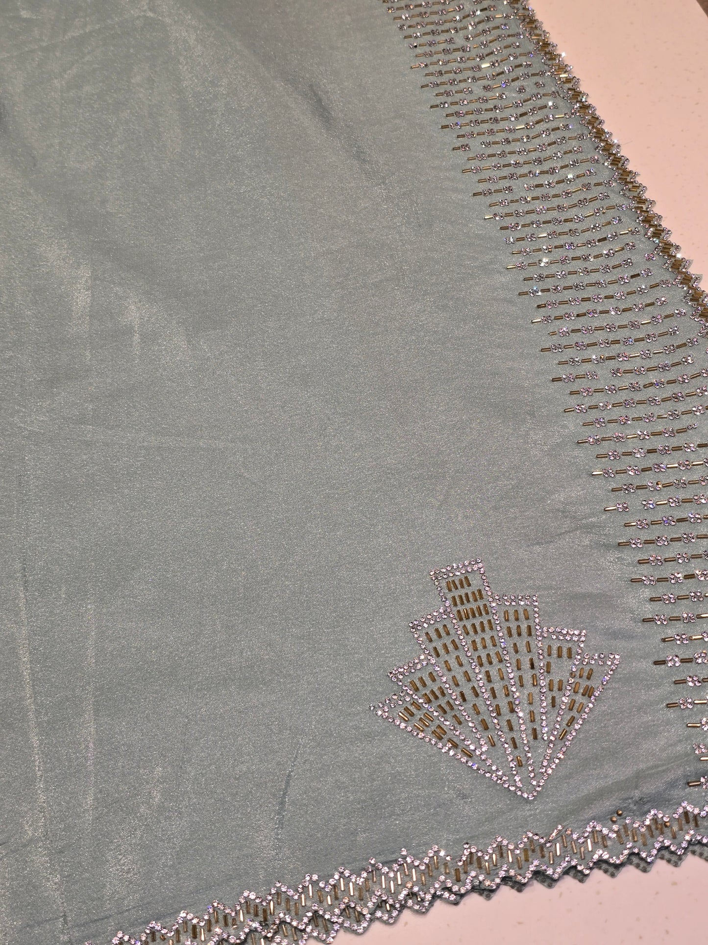 Shining Satin Saree with Stone Work & Cutwork Blouse | Elegant Party Wear Saree