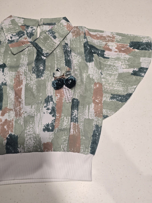 Multi Colour Chiffon Crop Top for Girls with Collar Neck