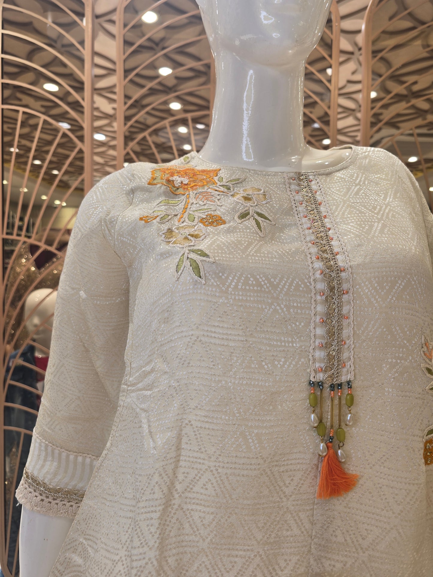 Women’s Silk Mix Coat Set in Black with Thread Work, Right Side Floral Design, V-Neck and ¾th Sleeves for Daily Wear