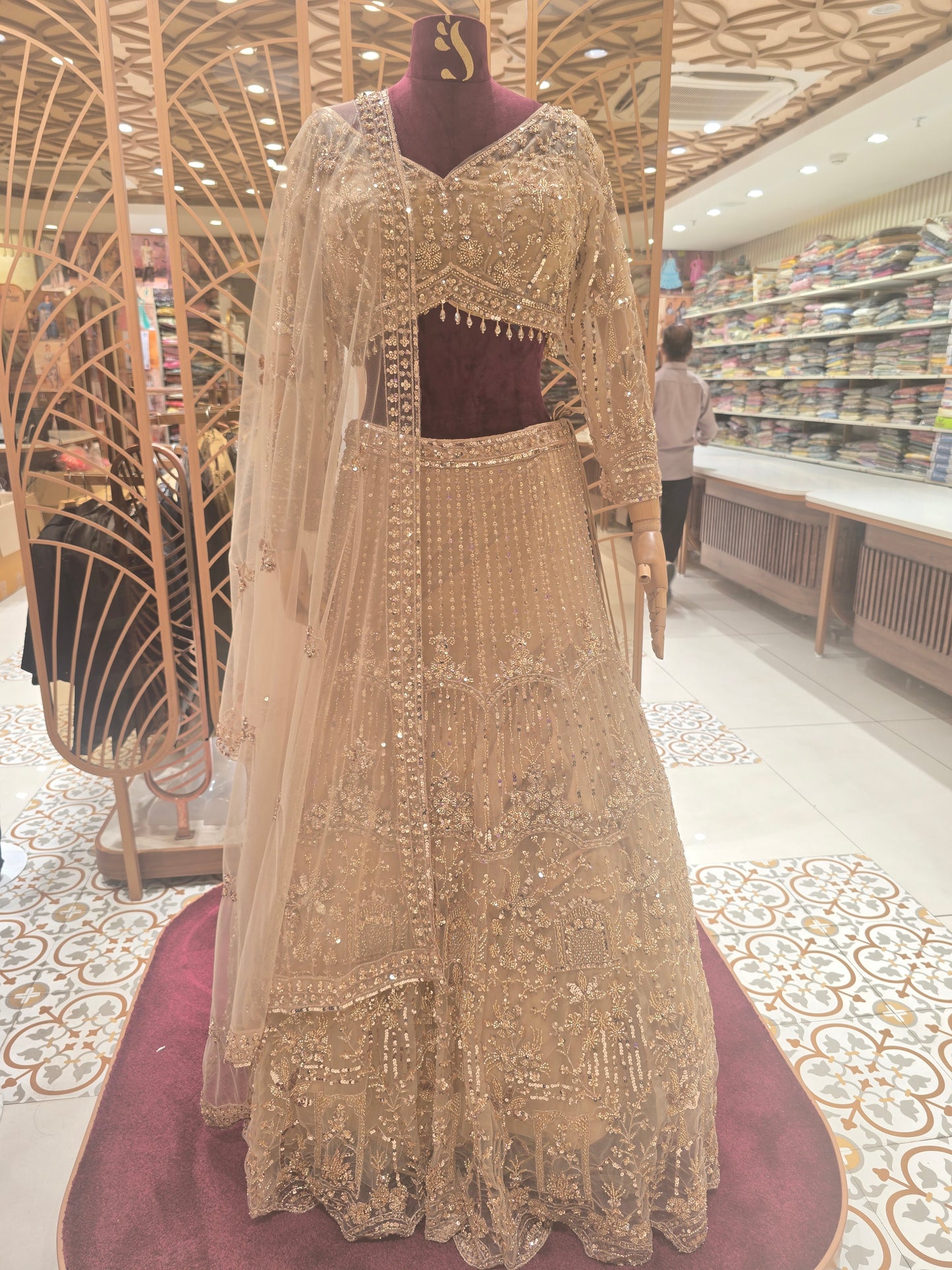 Gold Knitted Bridal Lehenga for Women