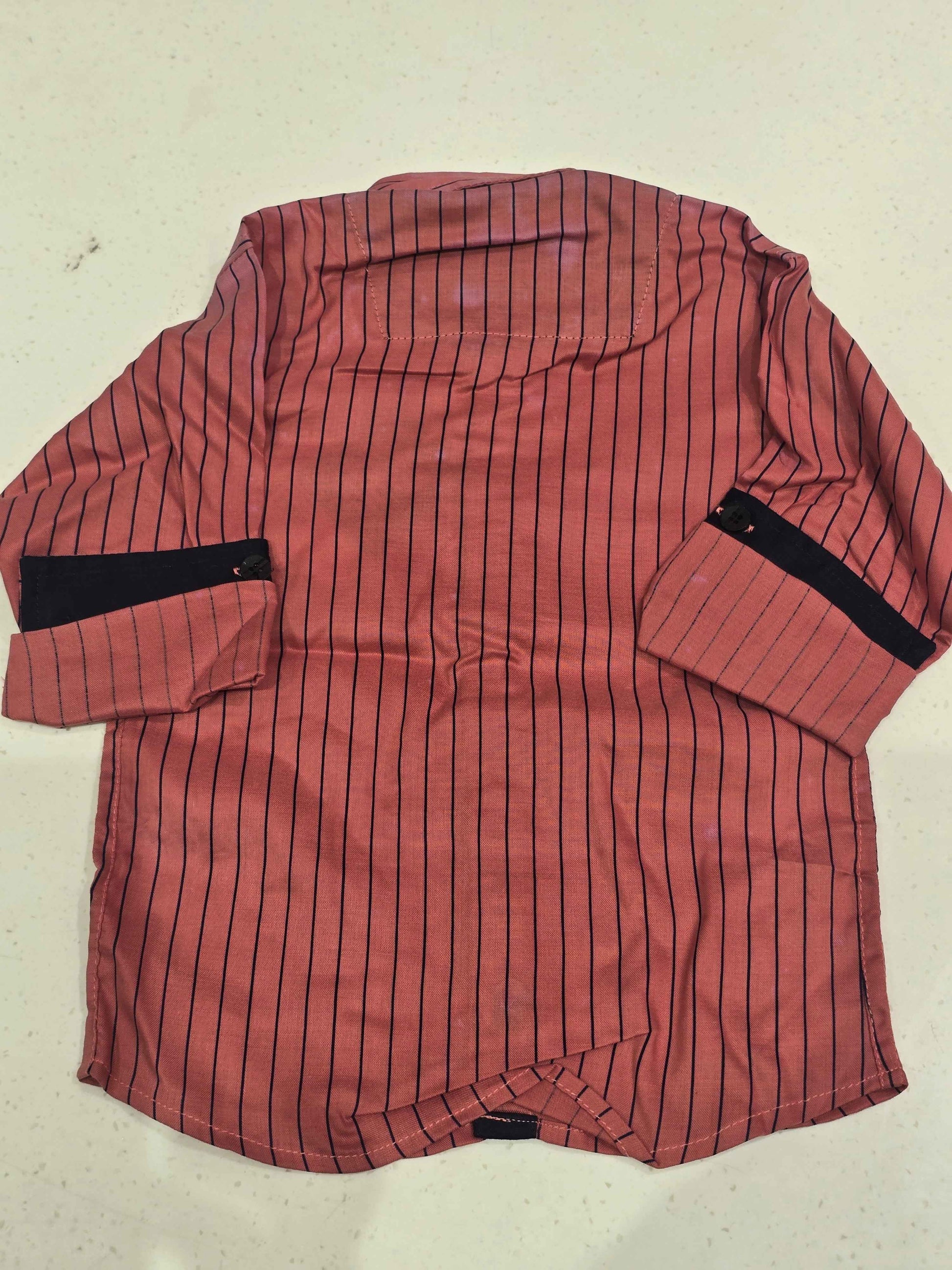 Cotton material black color vertical strips with colar neck