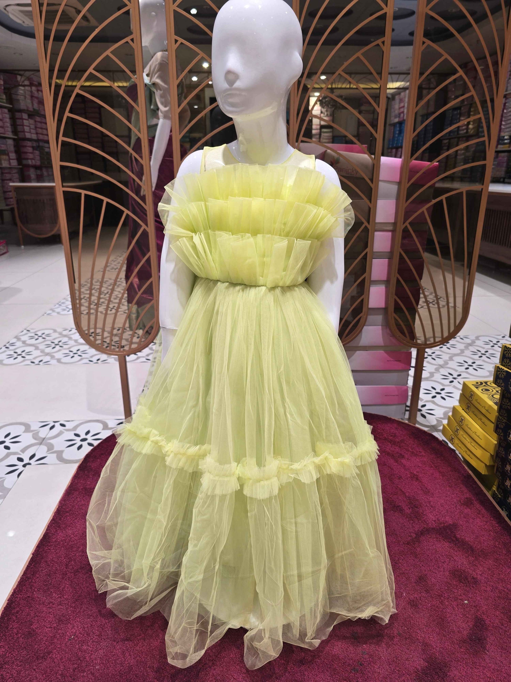 Girls Light Green Knitted Designer Neck Gown