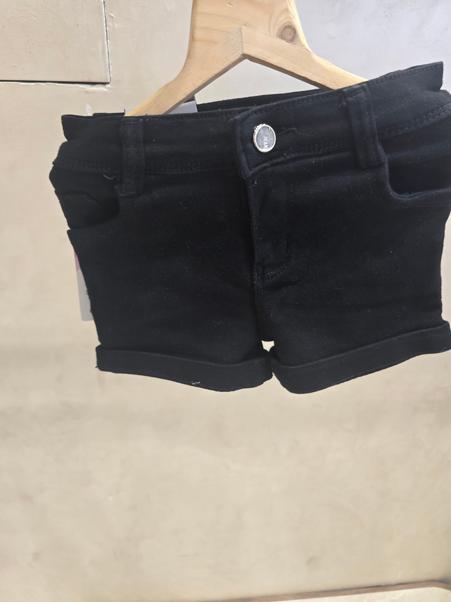 Girls Satin Denim Style Shorts in Black with Silver Button Detailing and Multi Pocket Design for Summer Casual Wear