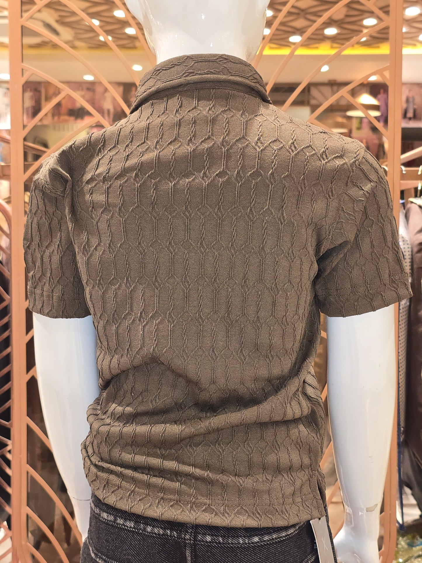 Boys Lavender Brown Lycra Collar Neck T Shirt