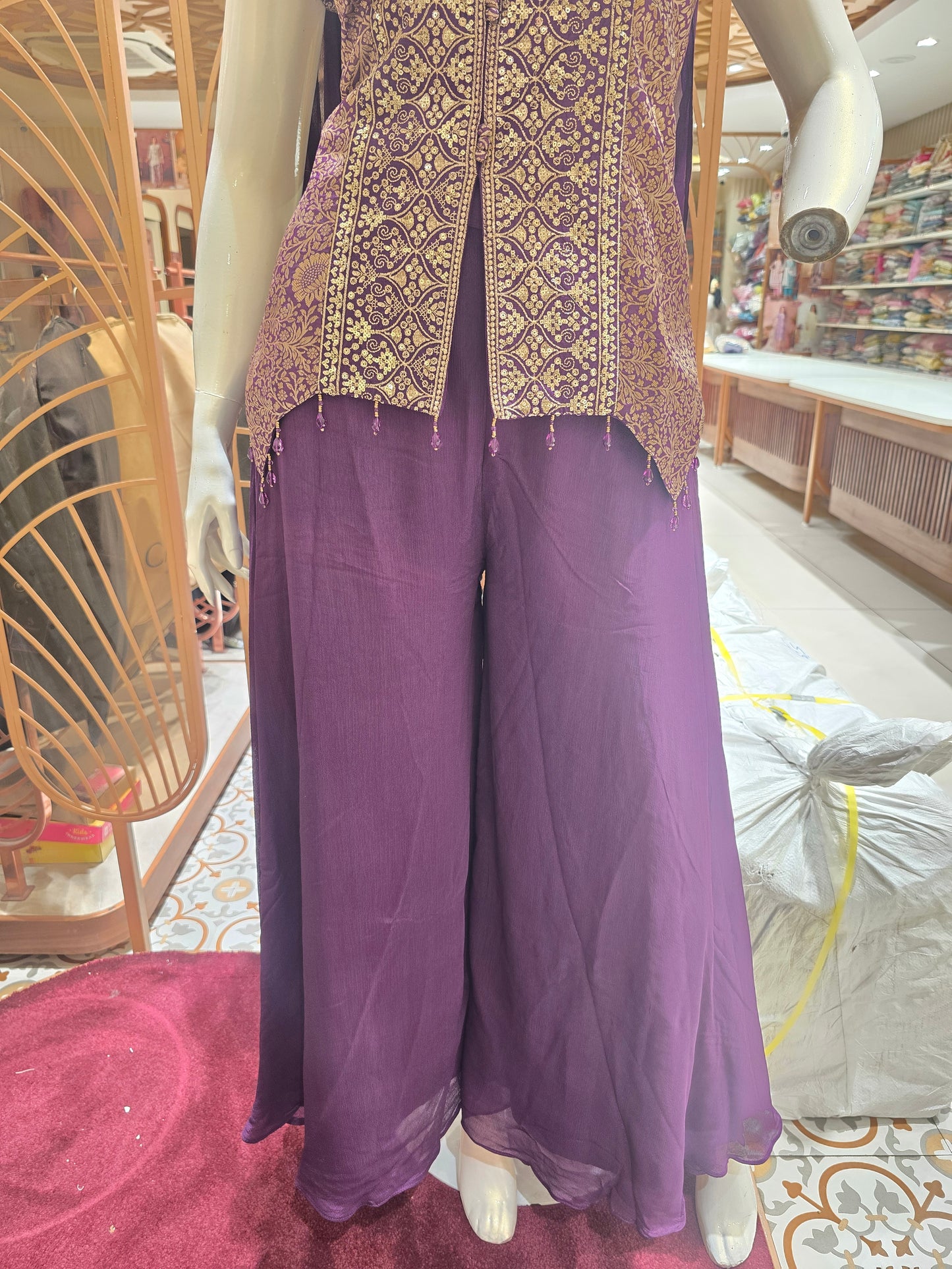 purple Indo-Western palazzo or sharara suit set