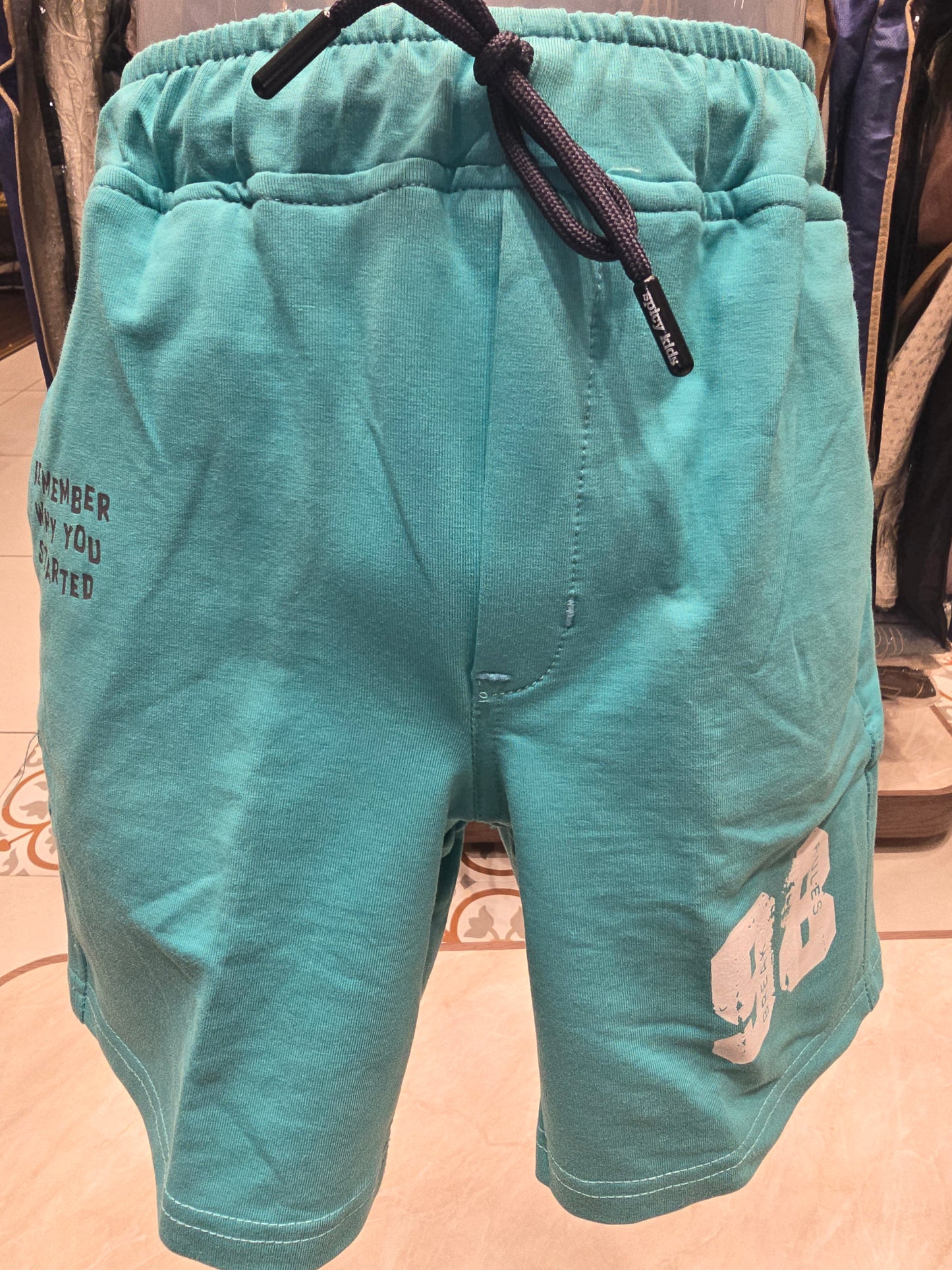 Rama Green Lycra Cotton Shorts for Boys with Four Pocket Design, Round Elastic Waistband and Adjustable Tie