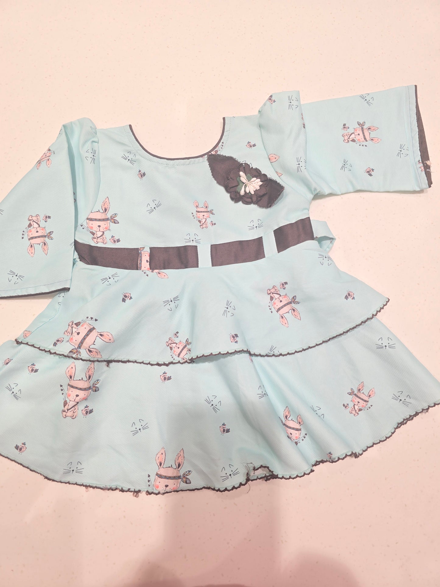 Baby Girl Blue Cotton Cut Work Frock